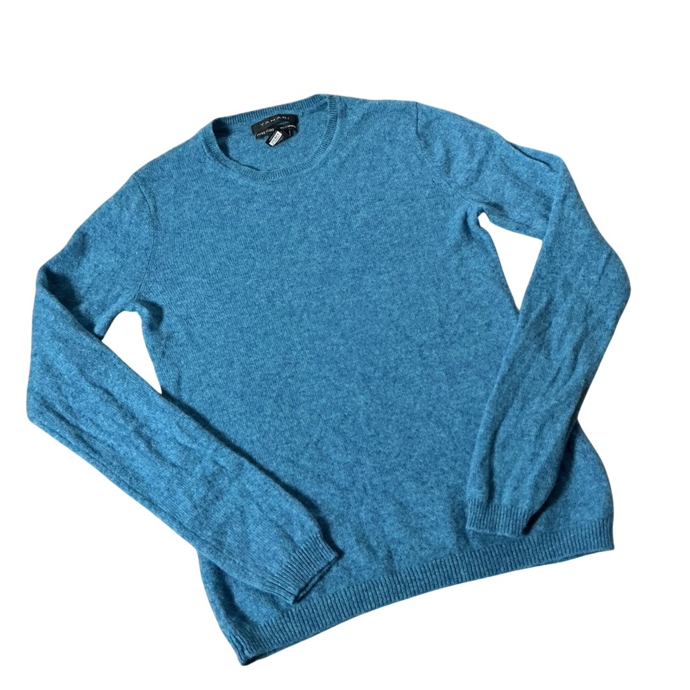 Tahari Pure Luxe Cashmere Sweater Womens S Blue Crewneck Preppy Minimalist